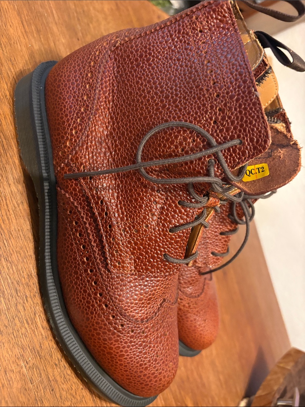 Dr. Martens Women's Delphine  Chestnut Textured Leather Lace-Up Boots 39